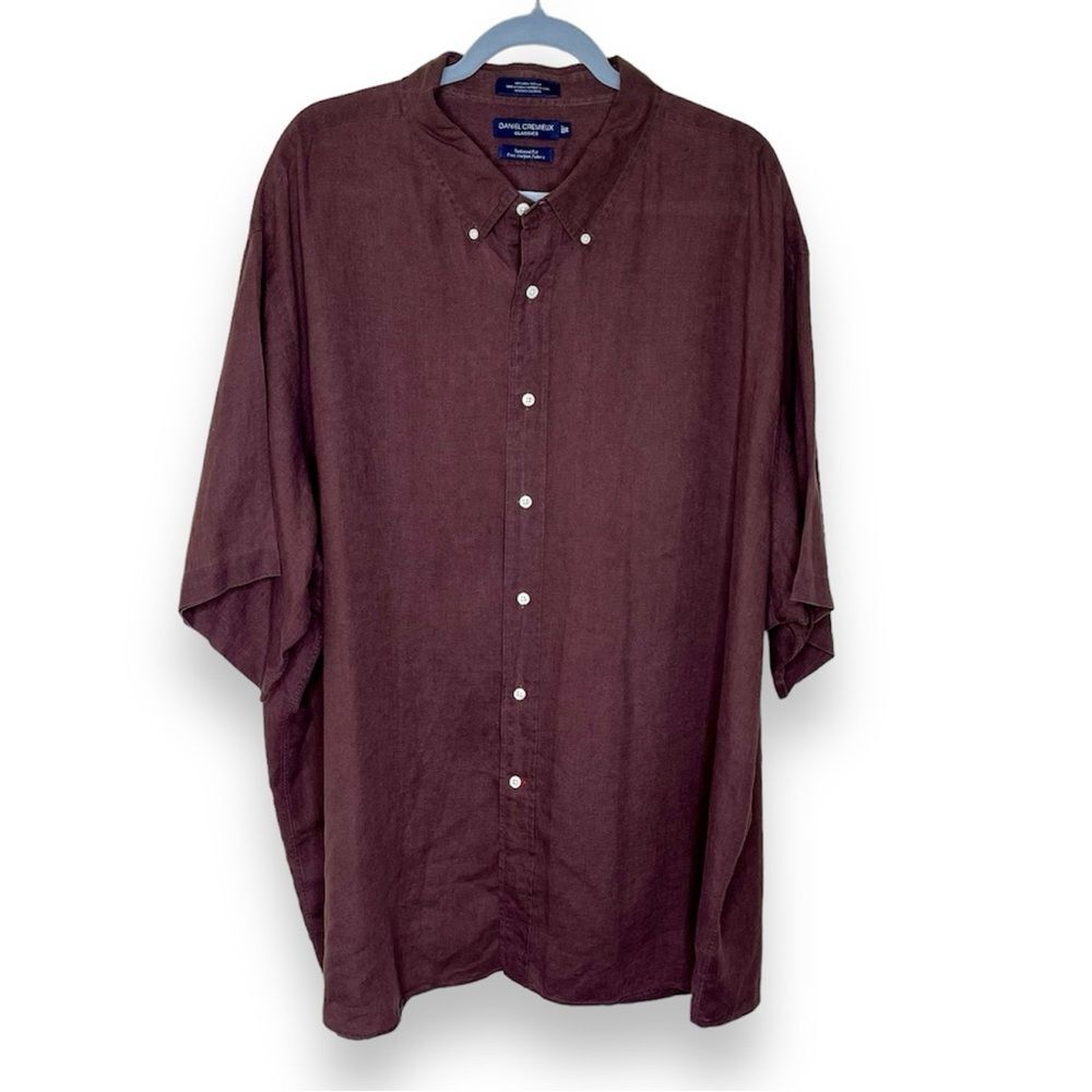 Daniel Cremieux Linen Brown Tailored Fit Button Down Short Sleeve Shirt Men 3X